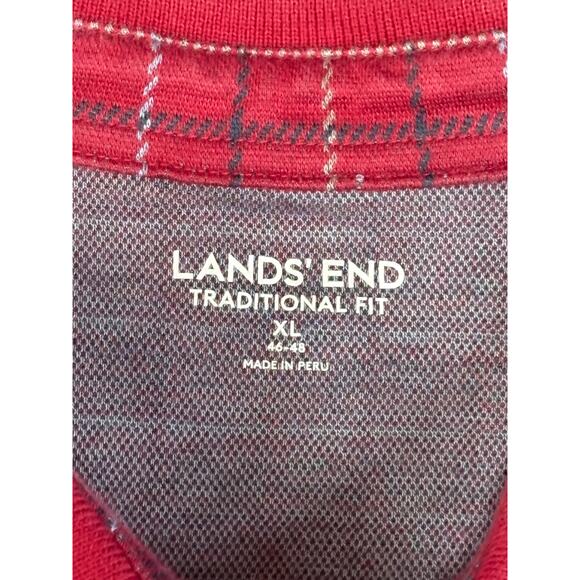 Lands' End Traditional Fit Men's XL Red / White Plaid Long Sleeve Polo Shirt - Picture 2 of 8